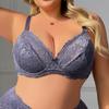 Plus Size Women Unlined Bra Floral Lace Semi-Sheer Underwire Lingerie Sexy Comfortable Underwear C D E Cup