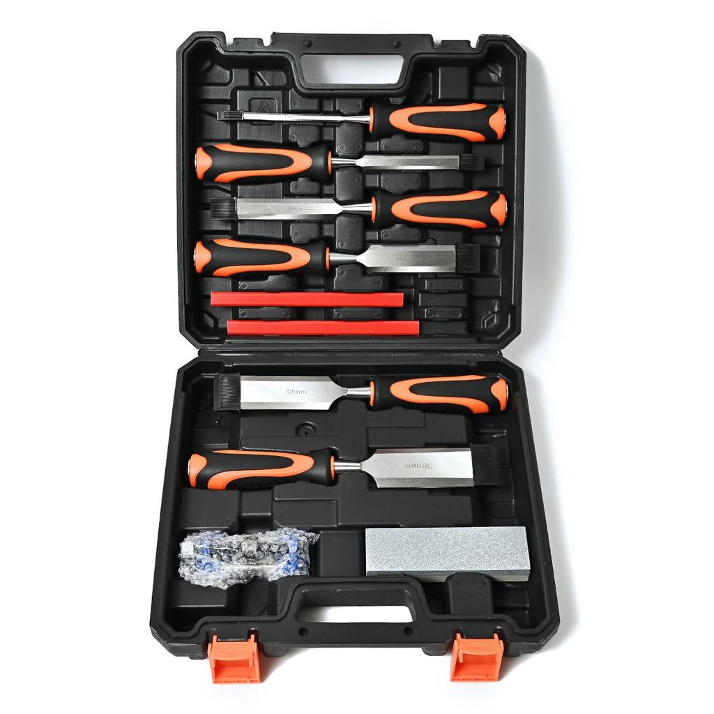 Rikopin Woodworking Chisel Set Professional Includes Honing and Carving Comes with Case Stone Included (6mm, 13mm, 19mm, 25mm, 32mm, 38mm) - Grade,