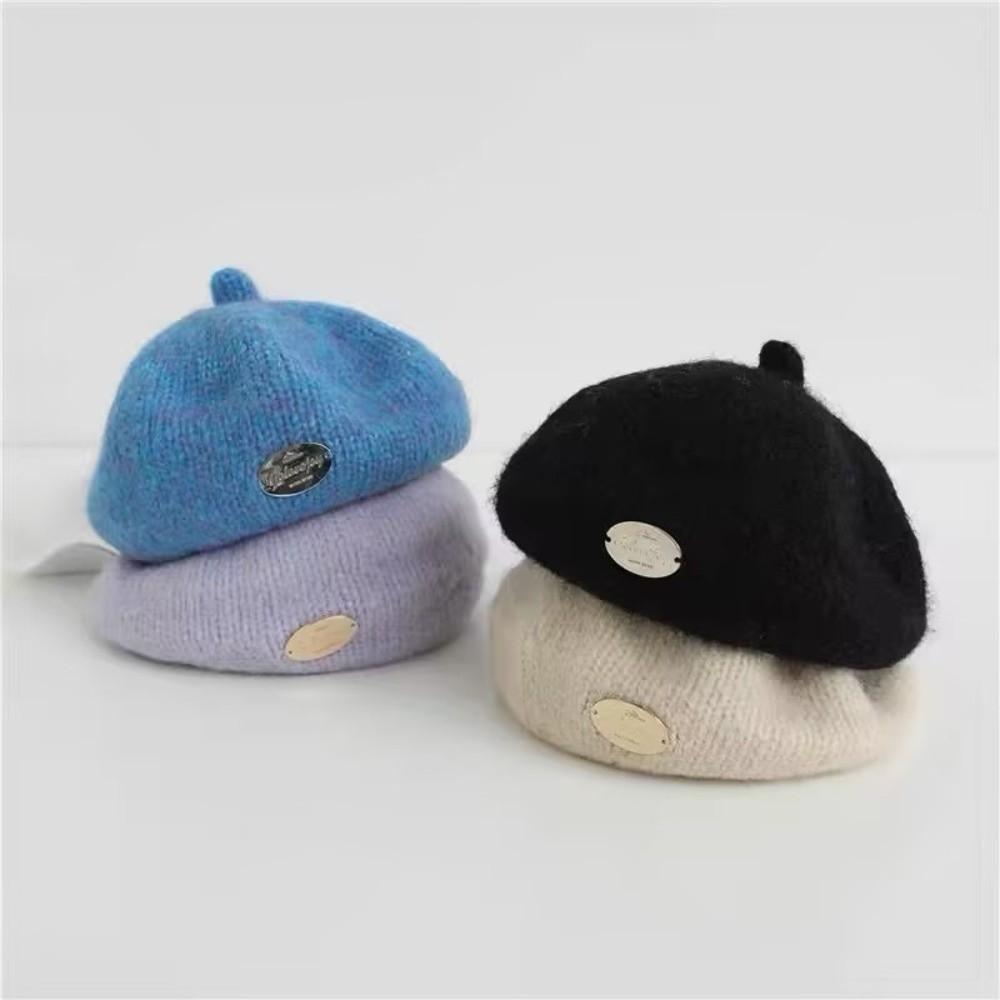 Solid Color Woolen Beret Hat Warm Lining Kids Winter Beanie Cute Winter Beret Cap Toddler Girls