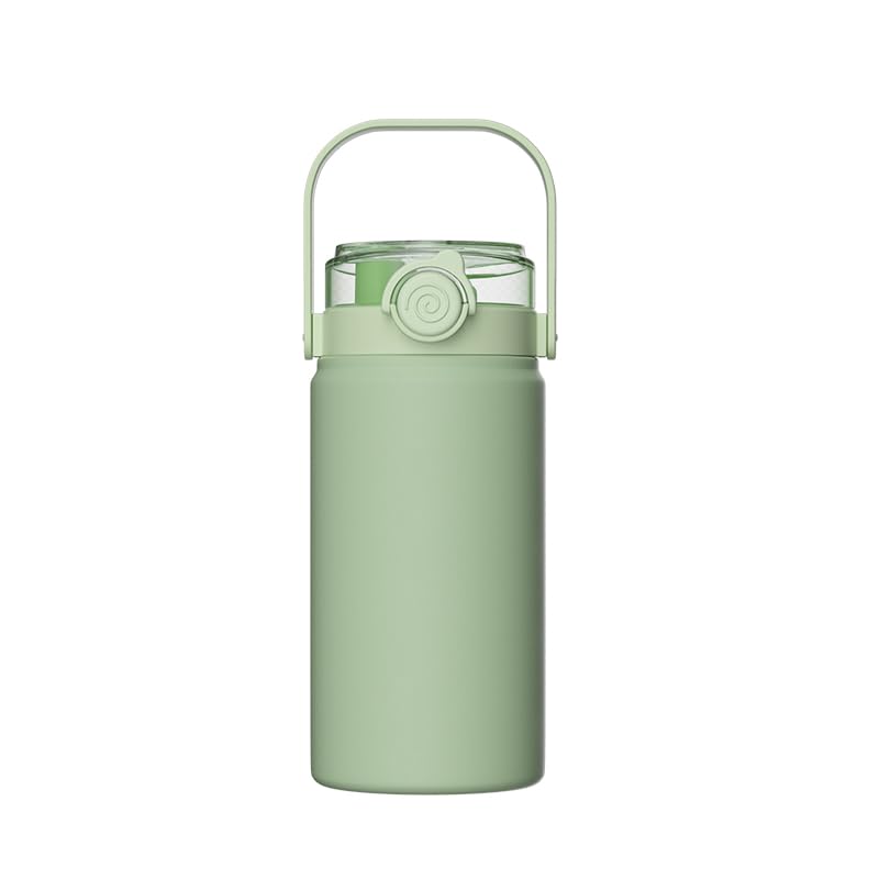 Water 1 direct with easy to thermal stainless steel green bottle, liter, stylish, thermal, light, cold, drinking, straw, dual-use, thermos, sports,