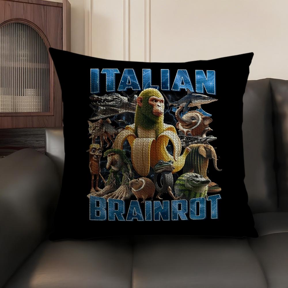 ITALlAN Brainrot Animal Cushion Cover Natural Linen Organic Fabric DoubleSided Printing Sofa Home Decor Gift Pillow Case