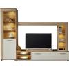 Ensemble meuble TV 3 pièces LOGO - 1 Porte - LED - Mélamine chêne clair et blanc mat - L240 x P41 x H185 cm - TRENDTEAM