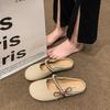 2025 Spring New Sweet Pearl Bow Bag Head Half Slippers Women Wear Flat One-pedal Lazy Shoes
