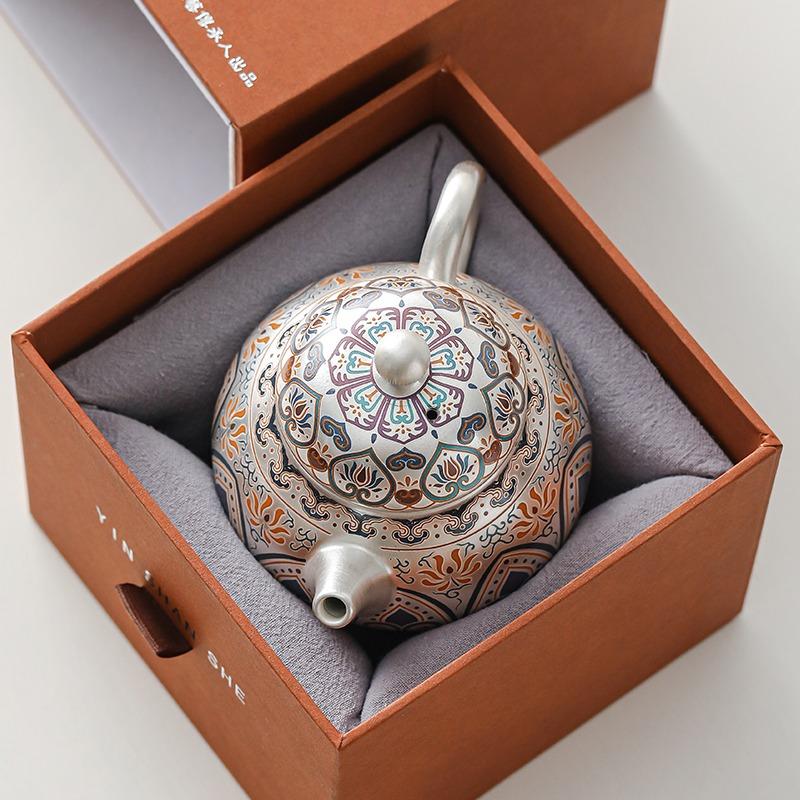 Чайник из эмалированной глазури, серебряный чайник, одинарный чайник для заваривания чая, чайник из чистого серебра 999 пробы для домашнего использования, высококлассный чайный сервиз, чайник Heyun Fengming