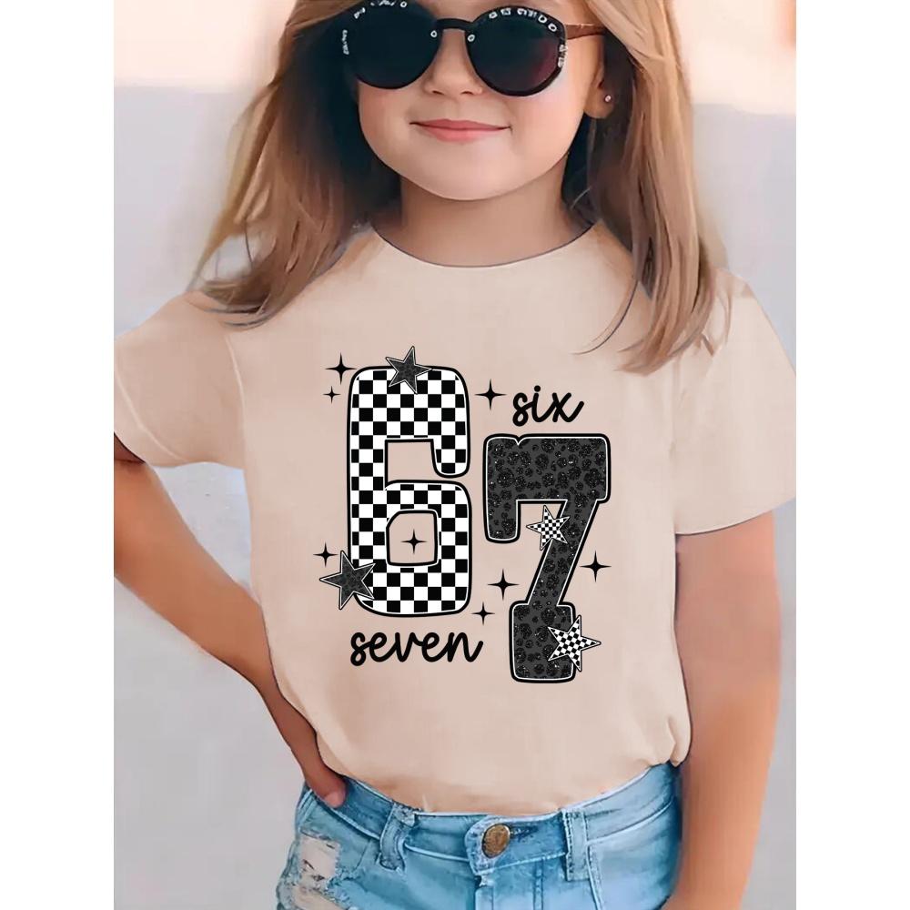 Детская футболка с принтом 6 7 лет, с коротким рукавом, круглым вырезом, повседневный топ, футболки, летняя, удобная, модная одежда для девочек и мальчиков