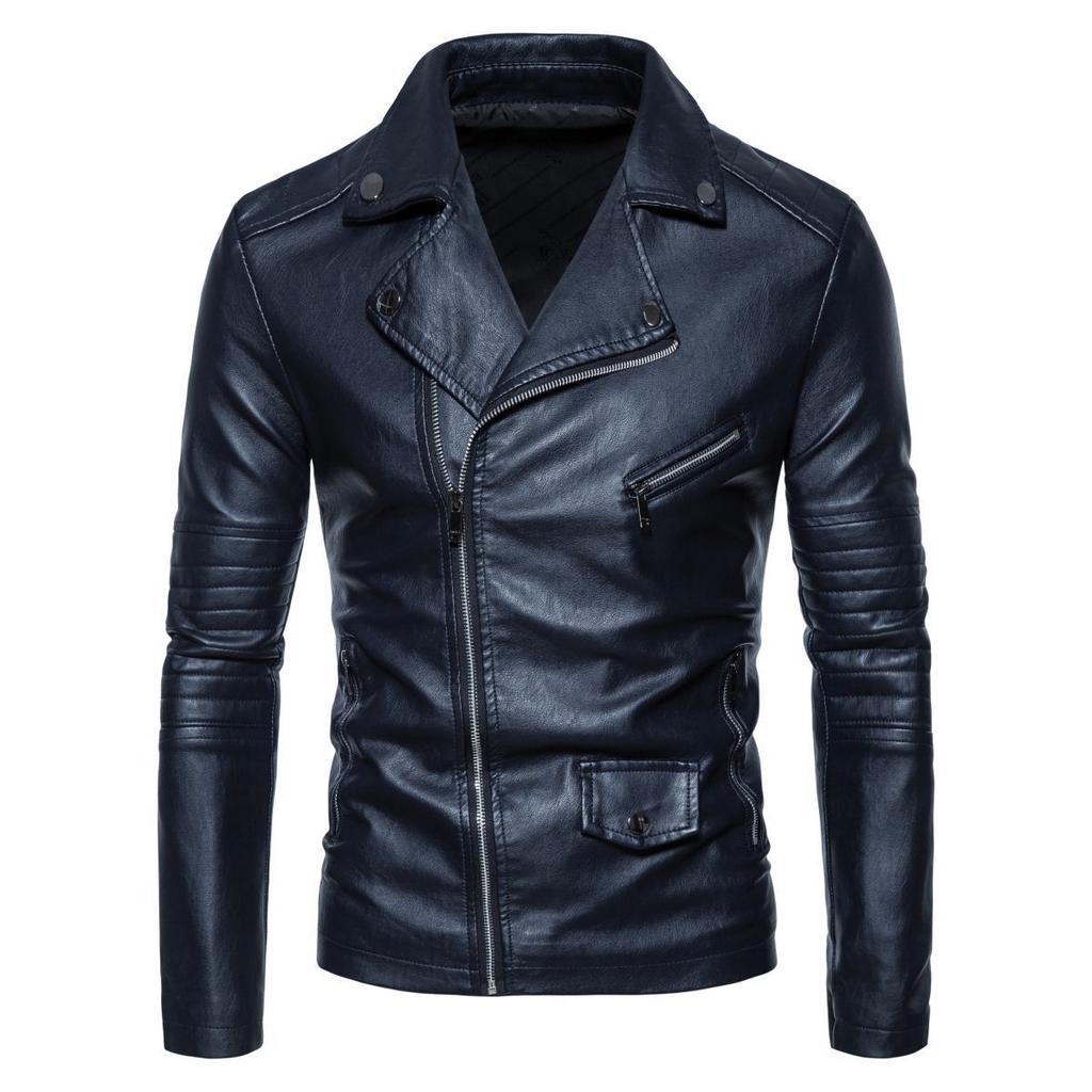 Men's Leather Jacket Winter Retro Motorcycle Washed Men's Lapel Men's PU Coat Leather Jacket