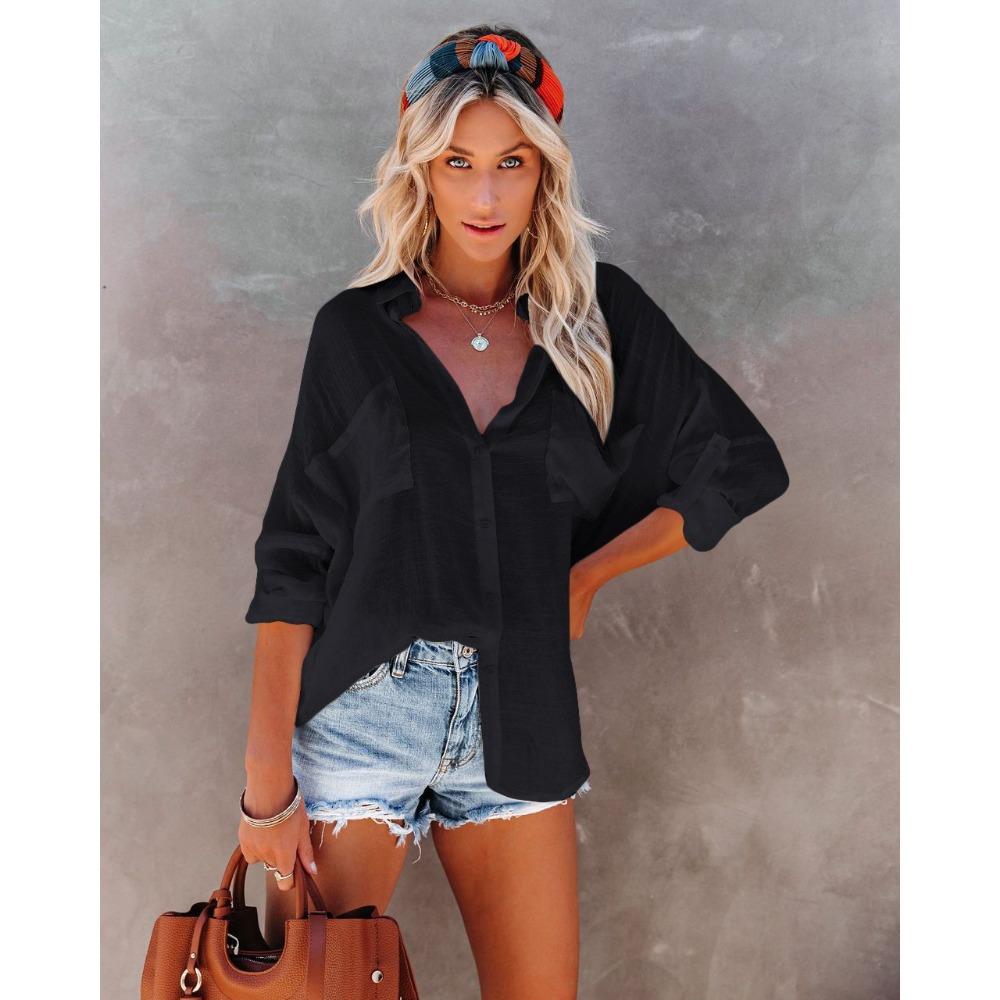 DIMANAF 2024 Блузка изо льна больших размеров для женщин - Повседневный свободный крой, Длинный рукав, Летняя мода