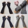 Autumn Winter Pure Black Warm Half Finger Gloves Arm Warmers Elbow Long Work Gloves