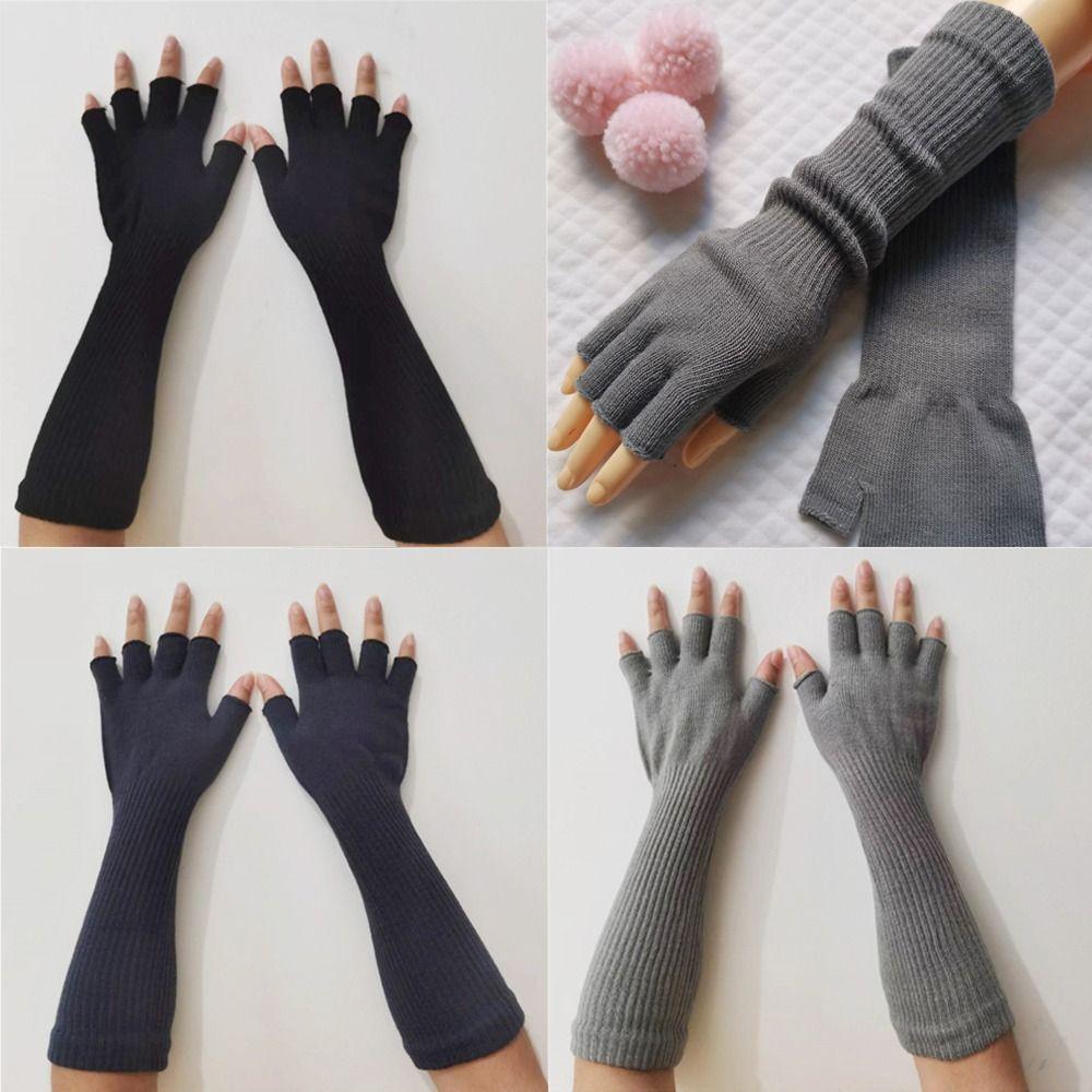 Autumn Winter Warm Knitted Half Finger Gloves Elbow Long Arm Warmers Work Gloves