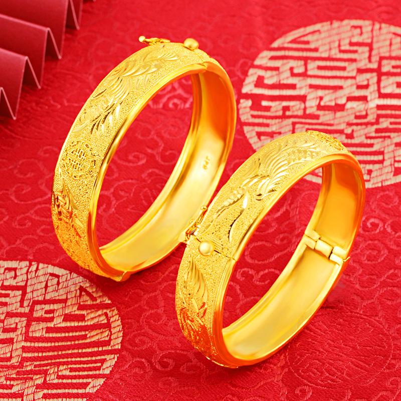 Браслет с имитацией дракона и феникса с желтым покрытием, свадебные украшения из толстого золота, браслет с тонким песком Seiko Hi Word Dragon and Phoenix