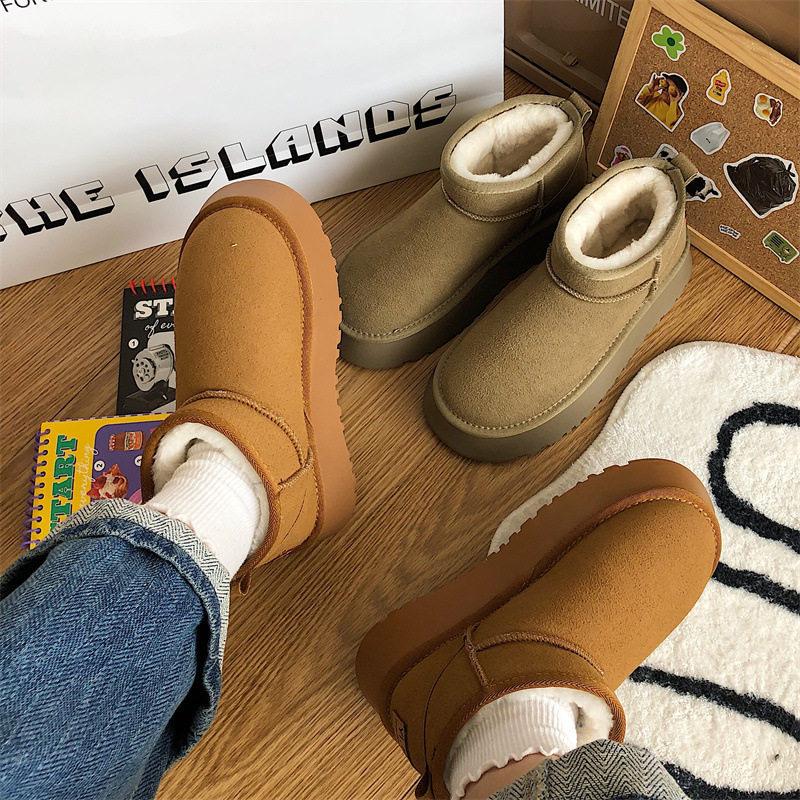 Fleece snow boots women wear thick-soled winter new fur integrated short boots thickened non-slip cotton shoes