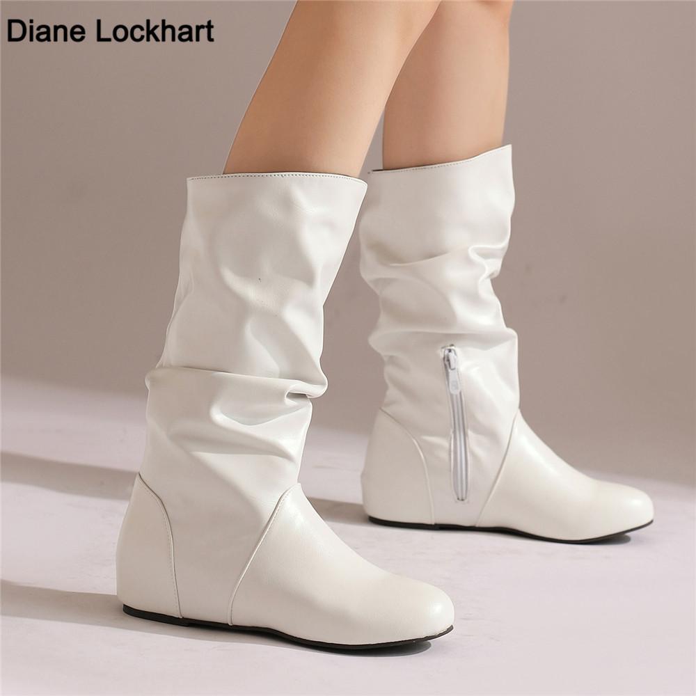 Модные полусапоги женские из ПУ с плиссировкой, женские туфли с круглым носком, лаконичные плоские туфли на платформе, осень-зима 2025, размер 34-48