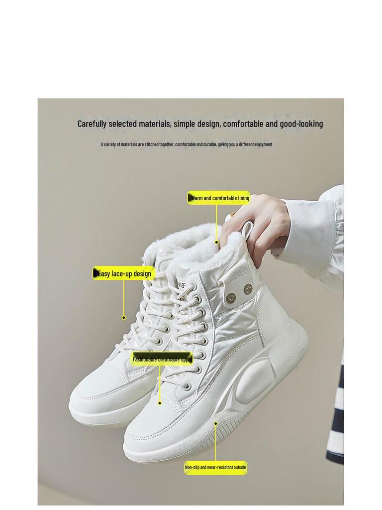 Женские бархатные высокие зимние ботинки - зимняя коллекция 2024 года, корейский стиль, теплая повседневная обувь из хлопка (ZY5867)