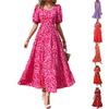 Casual Women's Summer Dresses Puff Sleeve Floral Maxi Dress Gathered Open Back Flowing Layered Beach Maxi Dress