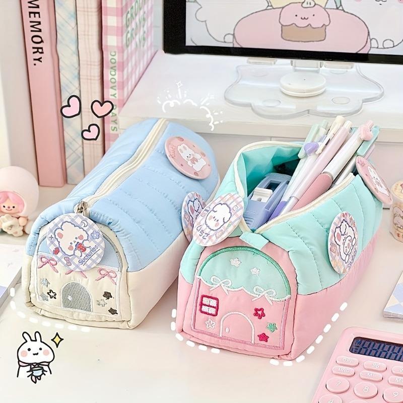 House Shaped Large Capacity Pencil Case, Kawaii Desk Stationery Storage Bag for Students