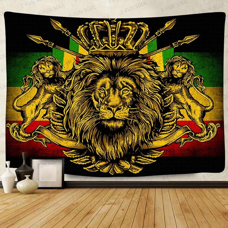 F-FUN SOUL Rasta Rastafarian Tapestry, Large 80x60inches Soft Flannel, Lion Crown Flag Hippie Art Wall Hanging Tapestries for Living Room Bedroom