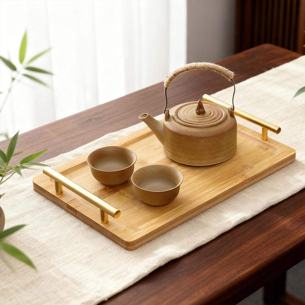 Rectangular Decorative Appetizer Serving Tray with Metal Handles, for Dinner And Desserts.