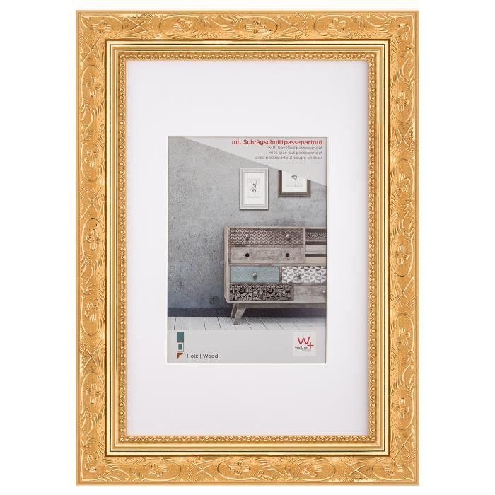 Cadre en bois barock 030x040 or - profil cannelé avec ornements - verre clair - dimensions 30x40 cm