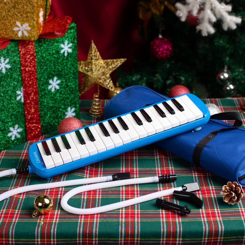 CAHAYA Set with Storage Lightweight Melodion for Elementary School Suitable for Tabletop and Standing Includes 2 Blue 32-Key Melodica, 7-Piece Bag,