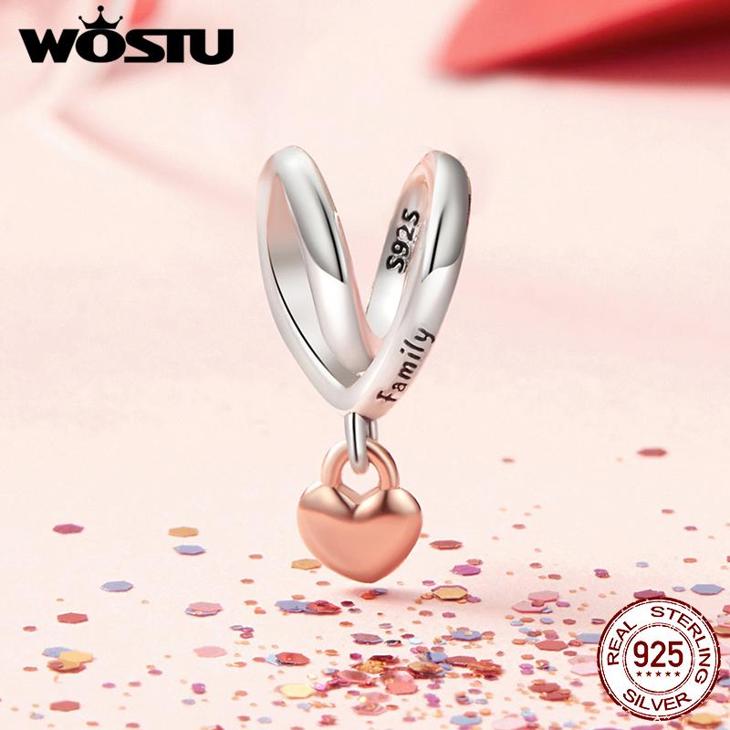 WOSTU 925 Sterling Silver Love Heart Charms Lotus Star Pendant Rib Beads Fit Bracelet Necklace Girl DIY Valentine Birthday Gift