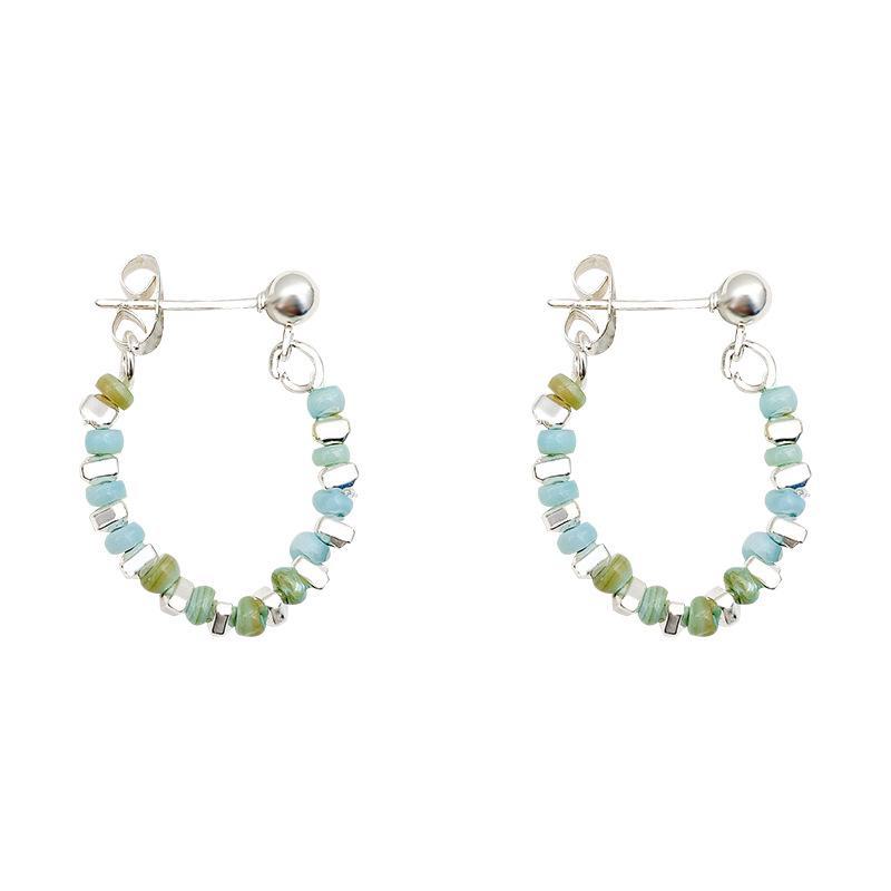 Корейские геометрические серьги: Серебряная игла S925, красочный дизайн с бусинами, легкая роскошь, универсальность, элегантность.