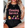 Служба уборки "Cleaning Service" Женская футболка с круглым вырезом, принтом в виде узоров «Элементы креативной жизни», для весны и лета