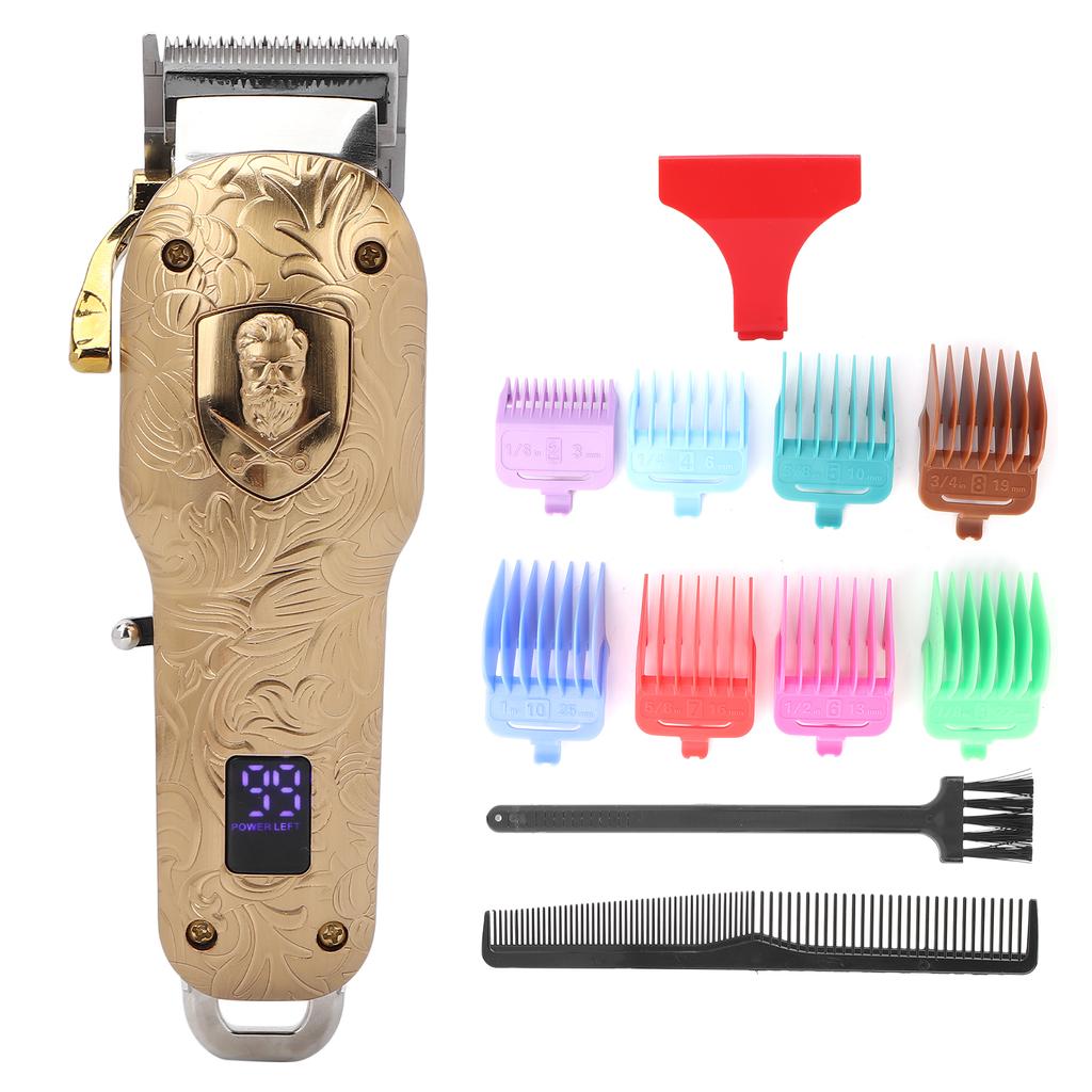 Electric Hair Clippers LCD Cordless Hair Trimmer Haircut Cutting Grooming Kits Gold