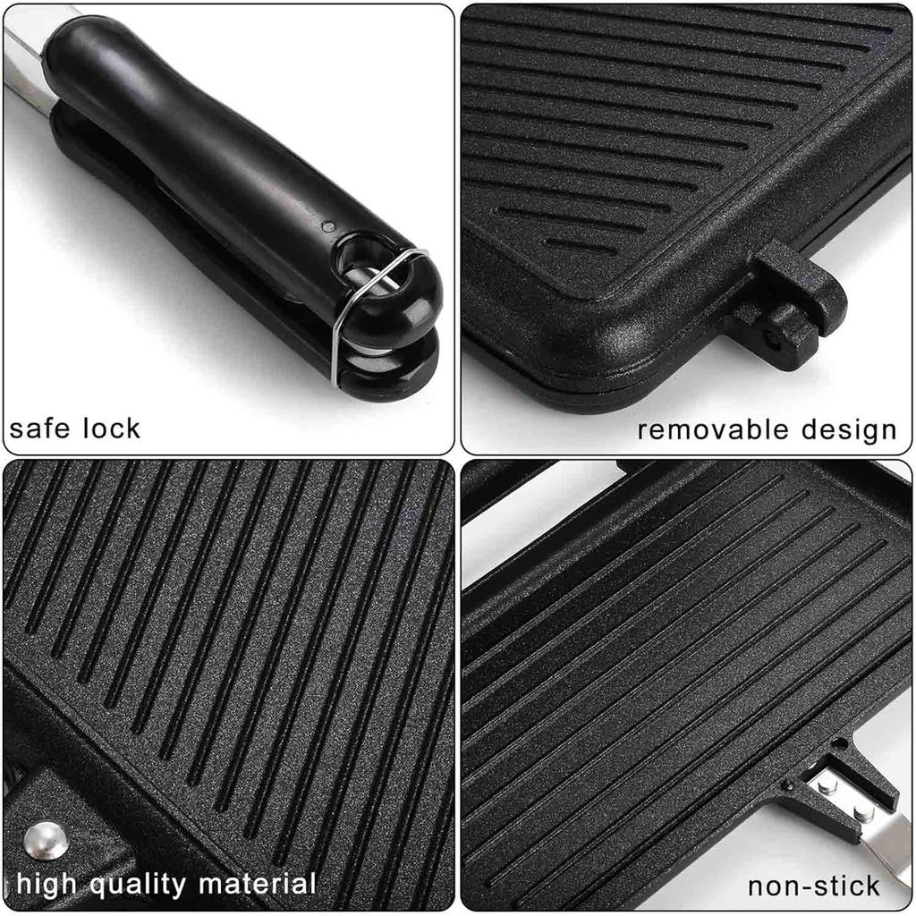 Sandwich Maker, Non-stick Grill Panini Maker Pan with Handle, Stovetop Toasted Aluminum Flip Pan