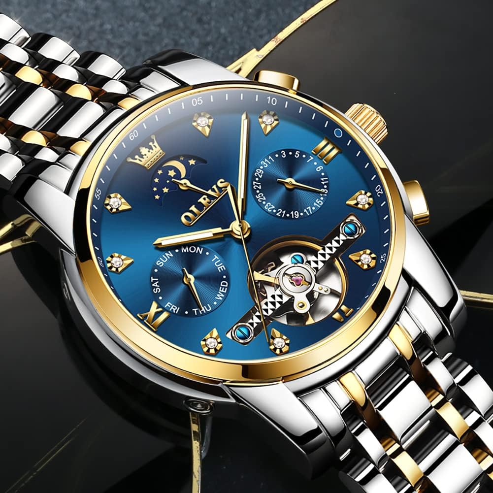 OLEVS Automatic Stylish Mechanical Day Popular Business Watch for Luminous Cool Date Skeleton Job Hunting Men's Watch, Wristwatch, Father's Gift, Men,