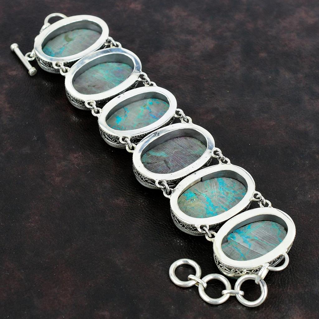 Chrysocolla Bracelet Handmade Natural Gemstone Jewelry 925 Sterling Silver Bracelet Adjustable Chain Bracelet Vintage Bracelet Gifts For Him