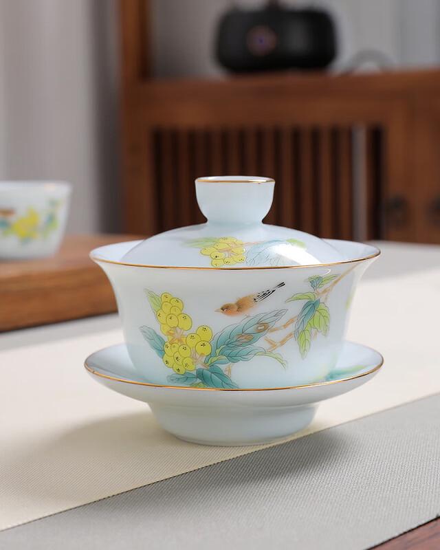 Chaxun Celadon Mutton Fat Jade Porcelain Sancai Gaiwan Tea Set