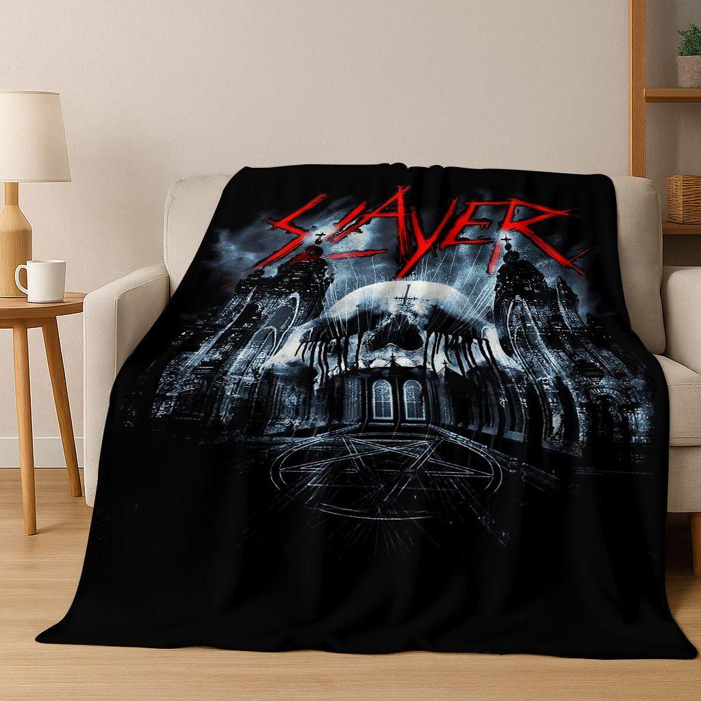 2026 Slayer Heavy Metal Rock Band Skull Art Flannel Blanket,Cozy Soft Throw Blanket for Home Bedroom Bed Sofa Picnic Cover Gift