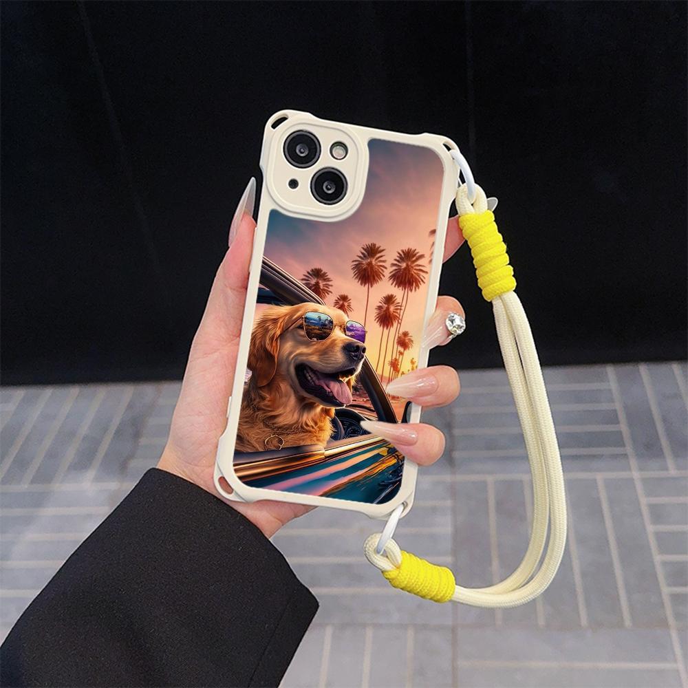 Чехлы для телефонов Ae76 Dog Color Doodle Design Soft для iPhone 16 15 14 13 12 11 Pro Max 8 Plus XR с ремешком на запястье, защитным шнурком для углов, задняя крышка