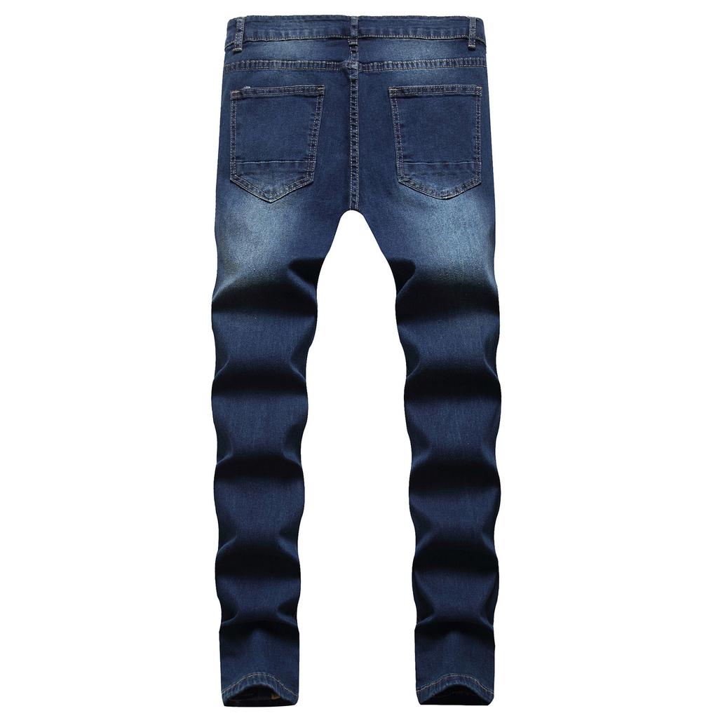 Men Jeans Solid Color Ripped Holes Frayed Gradient Washed Trousers