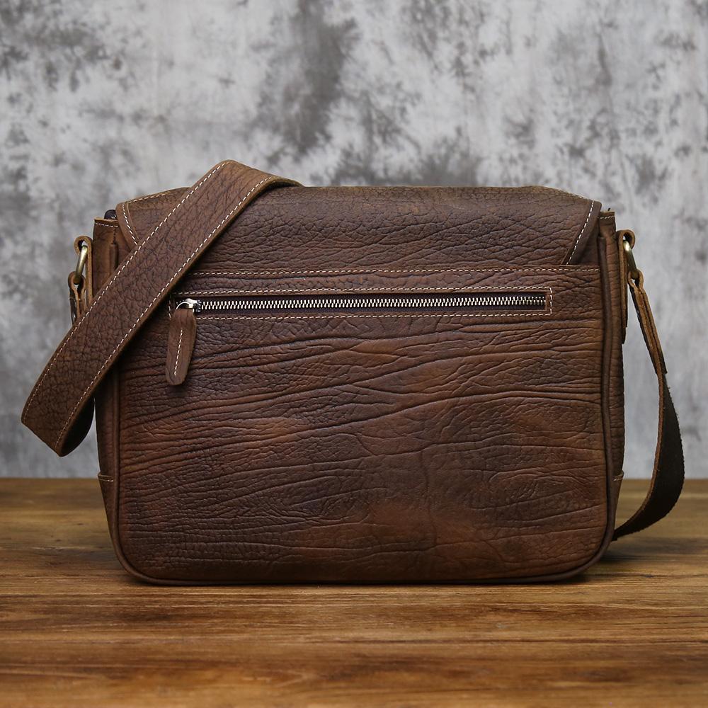 NZPJ Men's Retro Genuine Leather Shoulder Bag Casual Top Layer Cowhide Large Capacity Slant Horizontal Trendy Messenger Bag