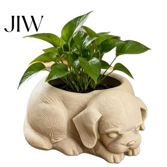Decorative Tabletop Animal Ornament Cute Puppy Planter, 3D Printed Plant Pot, Unique Indoor Small Holder Dog Shaped Planter Pot for Succulents