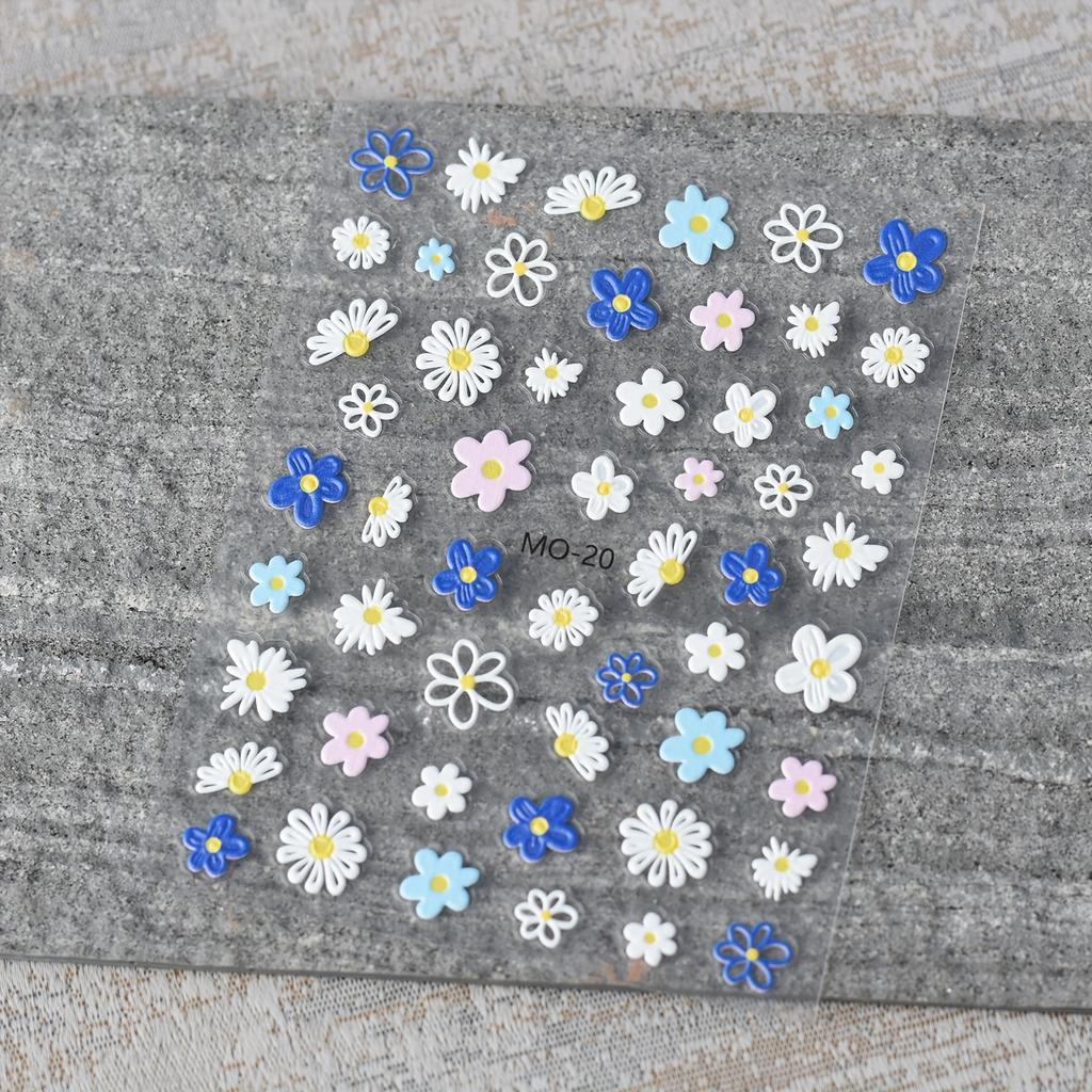 1 шт. 3D тисненые наклейки для дизайна ногтей с цветами - Мультяшные милые самоклеящиеся глянцевые наклейки для ногтей с яркими цветочными узорами, сердечками и звездами для DIY маникюра