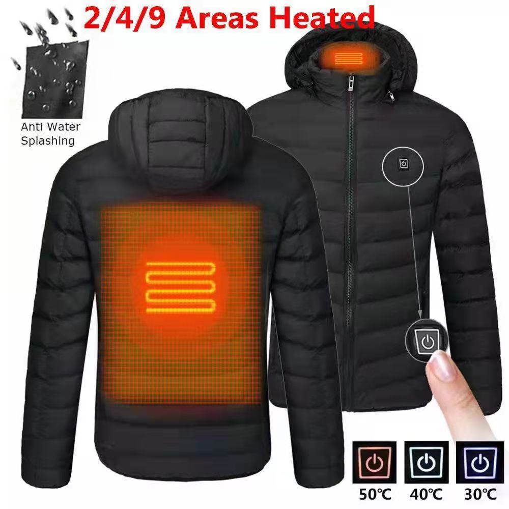 Men Heated Jackets Outdoor Coat USB Electric Battery Long Sleeves Heating Hooded Jackets Warm Winter Thermal Clothing