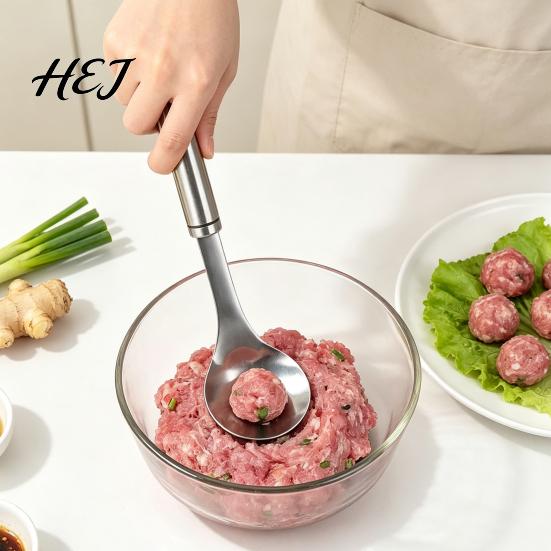 Cooking Tool for Meatballs Stainless Steel Meatball Maker Spoon, Non-Stick Meat Baller Tool, Ergonomic Handle Kitchen Gadget Uniform Round Beef