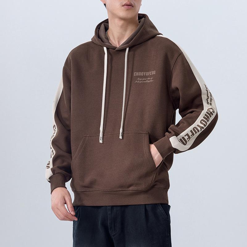 American Trendy Sweater Men'S Loose Large Size Sports Style Contrasting Color Splicing Heavy Hoodie Men'S Top