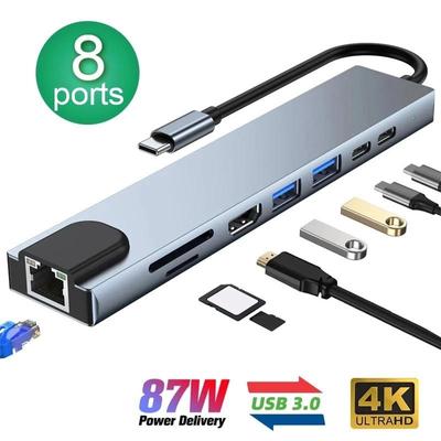 Док-станция расширения Type-c 8-в-1 с USB-C на HDMI4k30hz USB3.0PD Многофункциональный преобразователь для чтения карт
