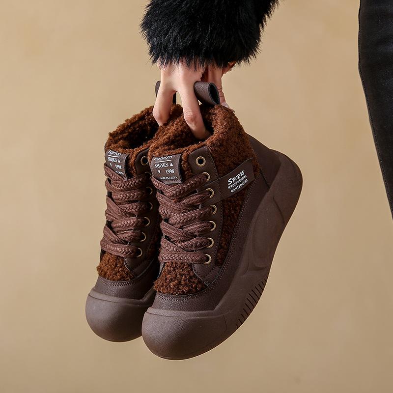 Новые осенне-зимние белые туфли из овечьей шерсти на флисовой подкладке, женская теплая спортивная хлопковая обувь для отдыха, женская обувь