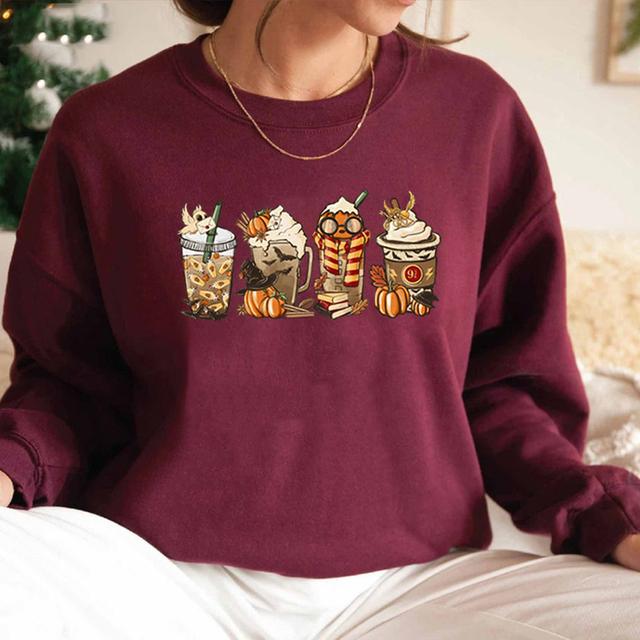 Halloween Horror Coffee Sweatshirt Fall Coffee Sweater Pumpkin Spice Sweatshirts Women Clothes Coffee Lover Pullovers Hoodie