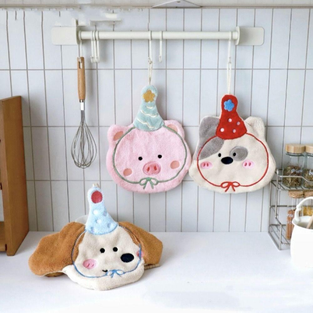 Kitchen Bathroom Small Towels Embroidered Puppy Hanging Towel Durable Hand Towel