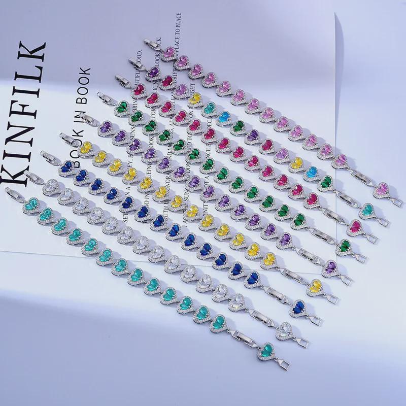 Браслет European & American Love Water Drop из циркония, платиновое покрытие из меди, 17,5 см с удлинительной пряжкой, вставки из цветных камней