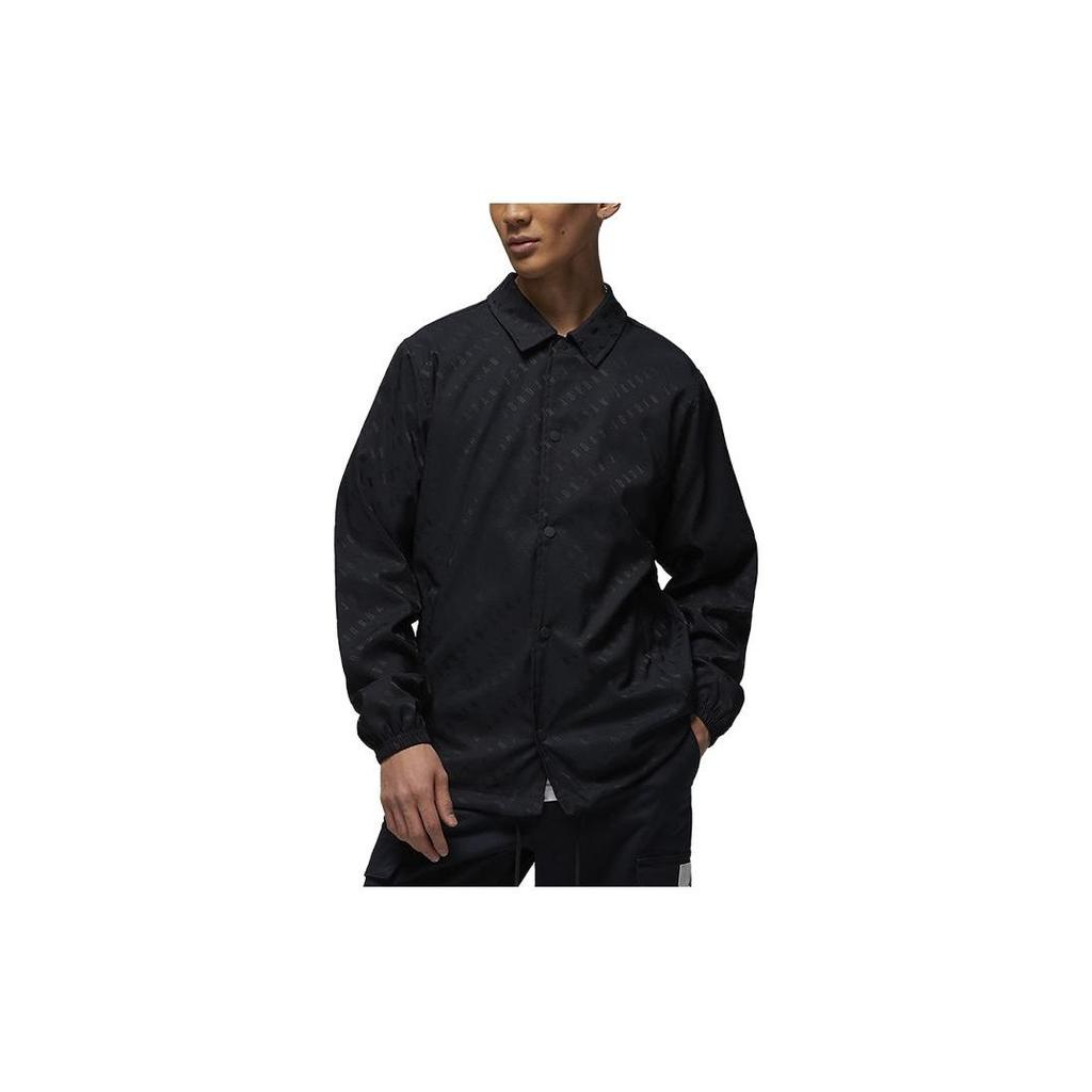 Jordan Essential Letter Logo Jacquard Collared Snap Coach Jacket Men Jackets Black DV7617-010