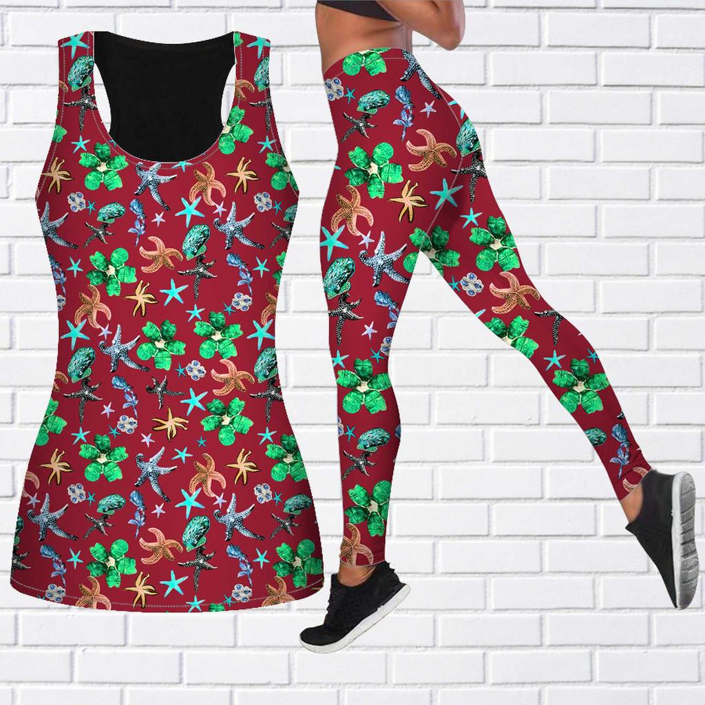 Фиолетовый наряд для йоги с принтом морской звезды для женщин, модные леггинсы для тренировок, спортивные повседневные штаны для фитнеса и йоги