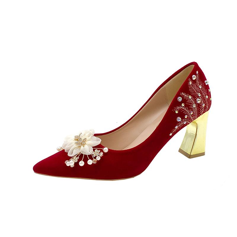 Мода Новые Женские Туфли Свадебные Туфли на Высоком Каблуке Удобная Легкая Подошва Нескользящие ) Формальные босоножки без бретелек с цветочным узором