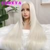 AIMEYA Layered Cut Wig Platinum Blonde Lace Front Wig Long Straight Synthetic Lace Wig Heat Resistant Blonde Wigs for Women