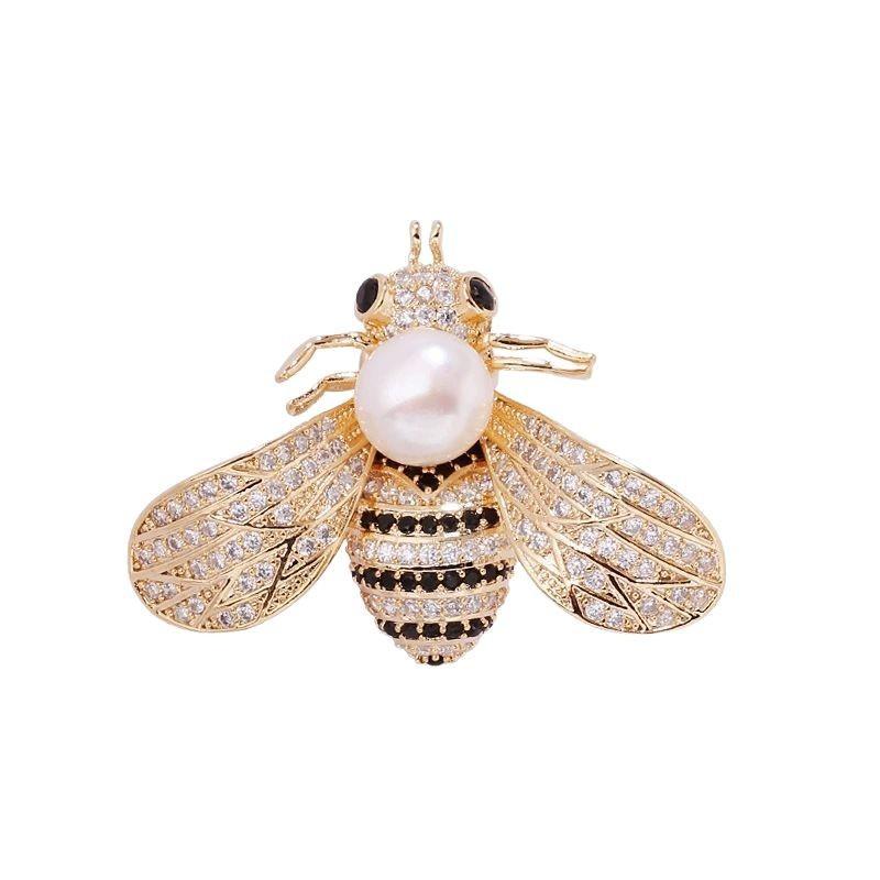Винтажная брошь-пчела с жемчугом, Высококлассный женский шарм, Брошь-насекомое с полным бриллиантовым дизайном, Нишевая брошь